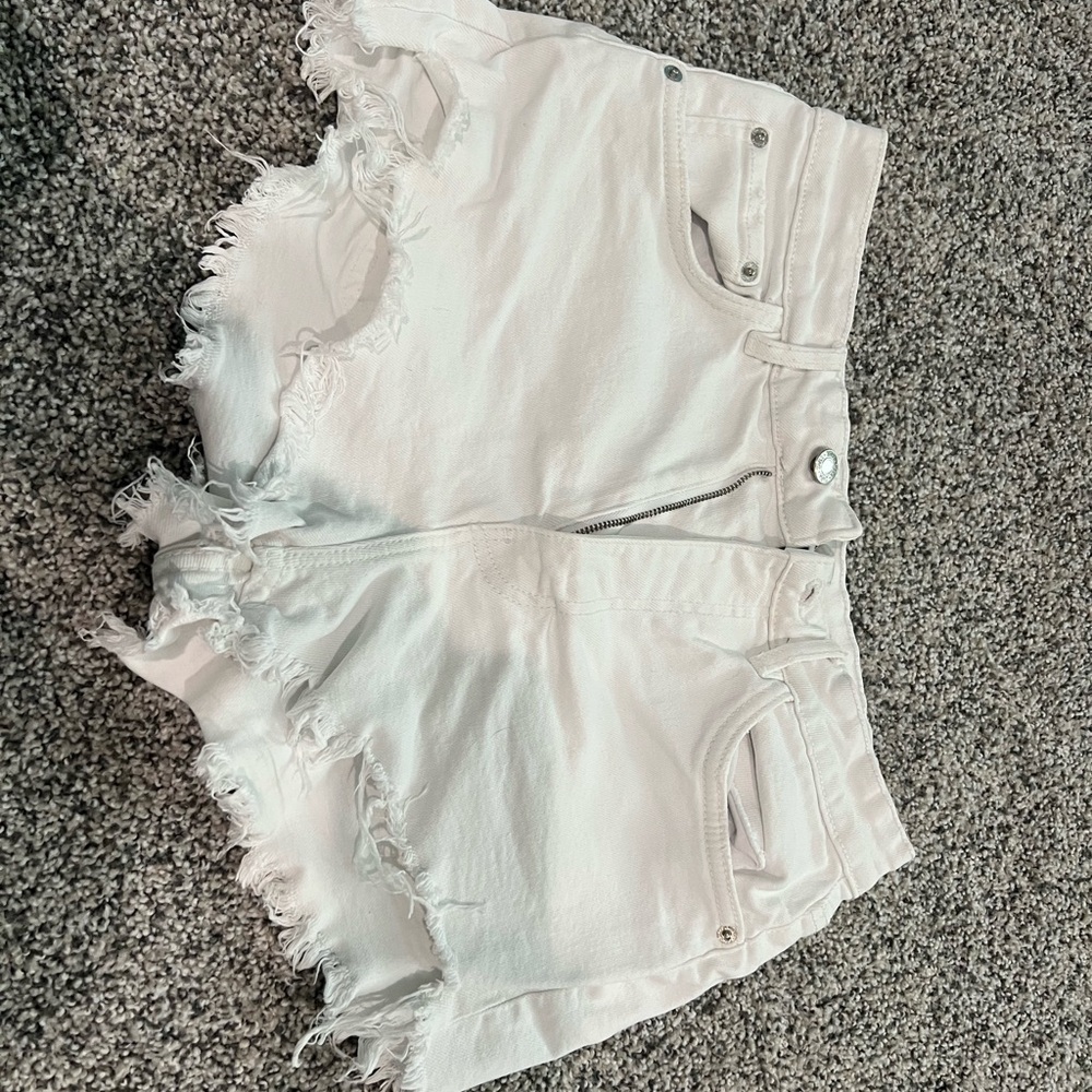 Zara White Distressed Jean Shorts
